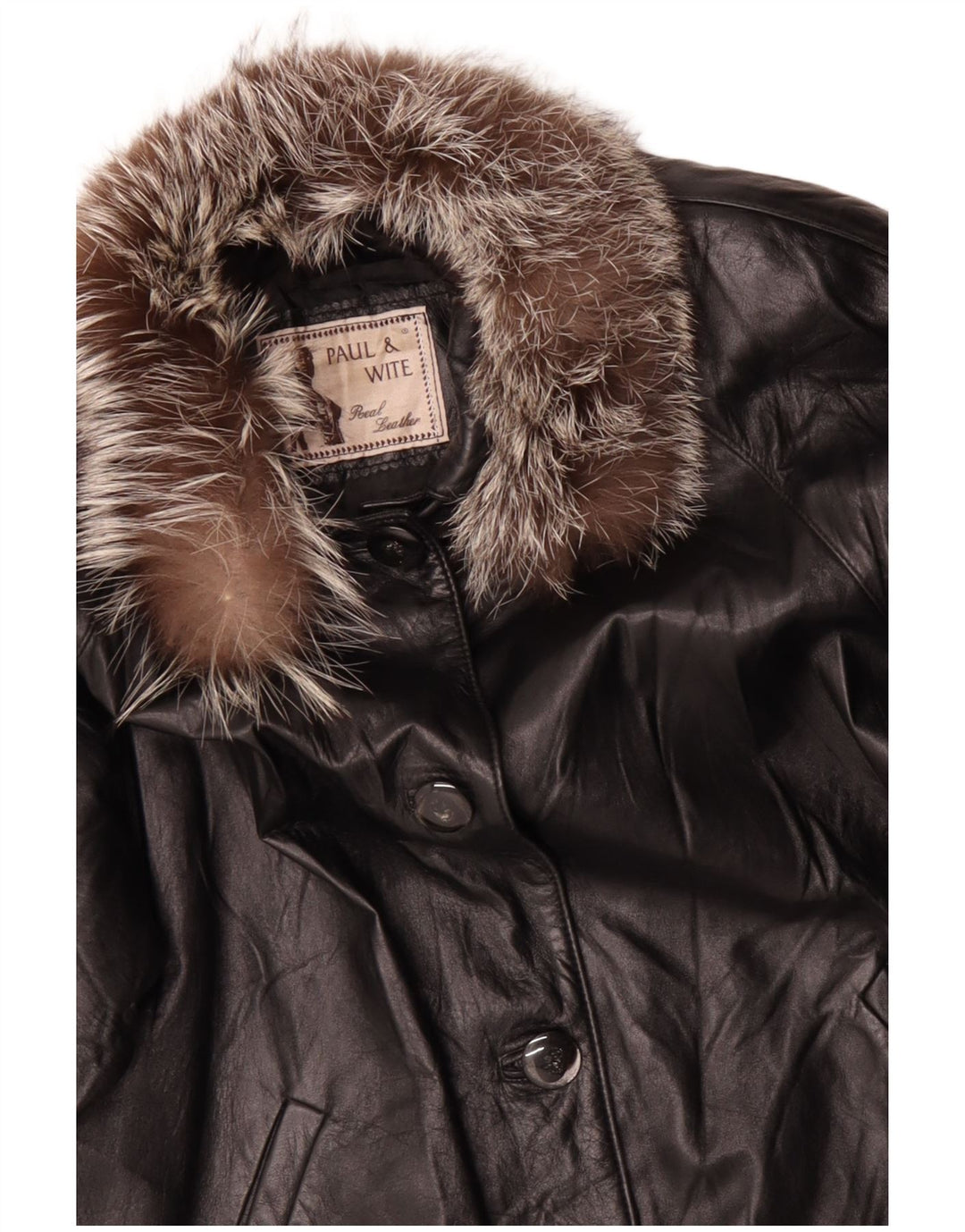 PAUL & WITE Manteau en cuir pour femme UK 20 2XL Cuir noir