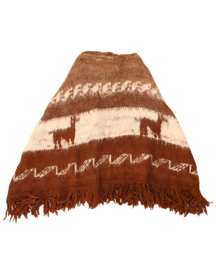 vintage Femme Poncho Jumper Taille Unique Marron Colourblock Aztèque