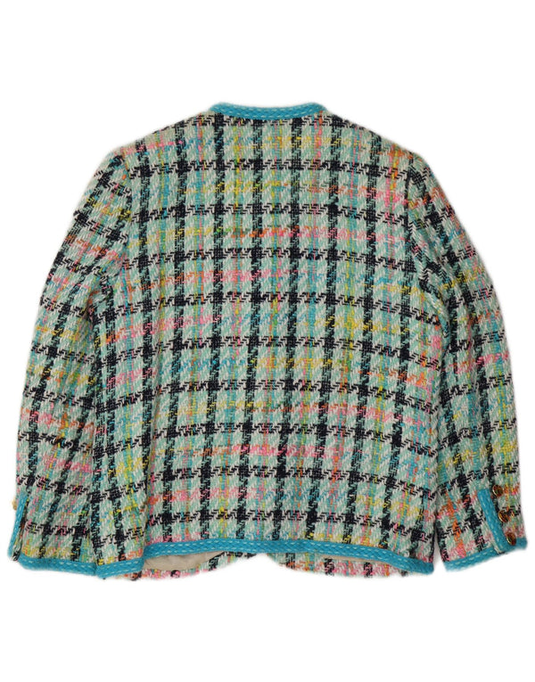 VINTAGE Veste Blazer 4 Boutons Femme IT 42 Pied-de-Poule Turquoise Moyen