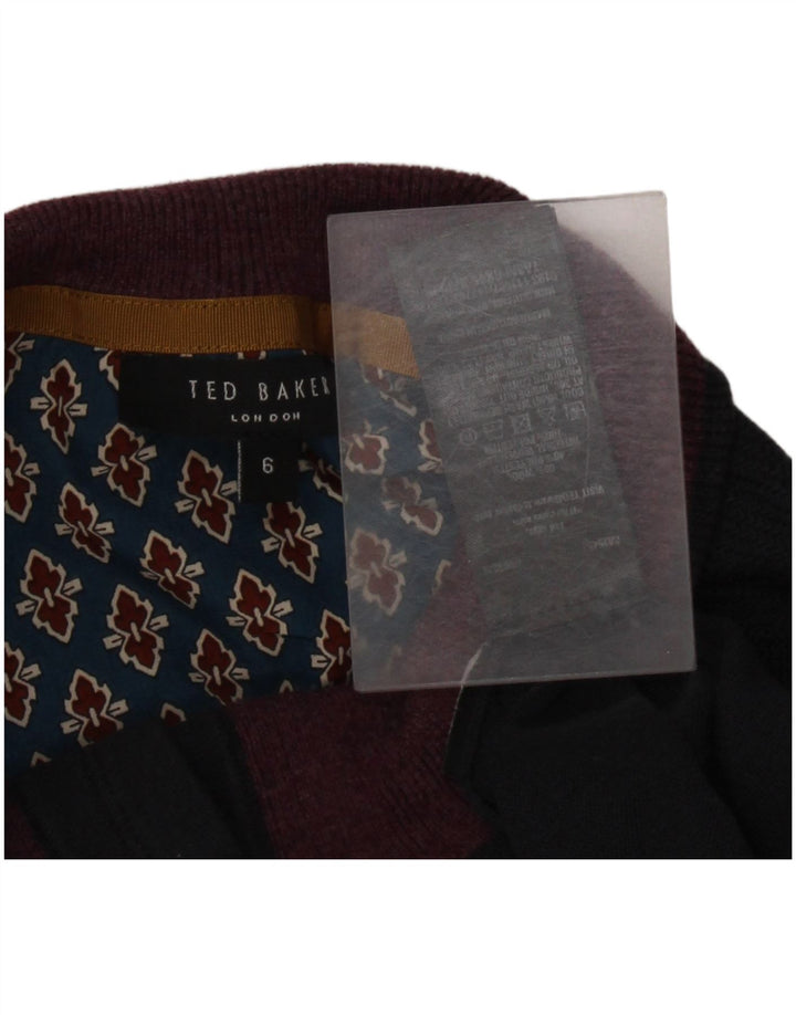 Ted Baker Pull à col boutonné pour homme Taille 6 2XL Bleu marine Laine