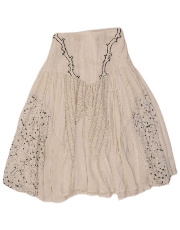 jupe évasée vintage femme W27 petite viscose florale blanche