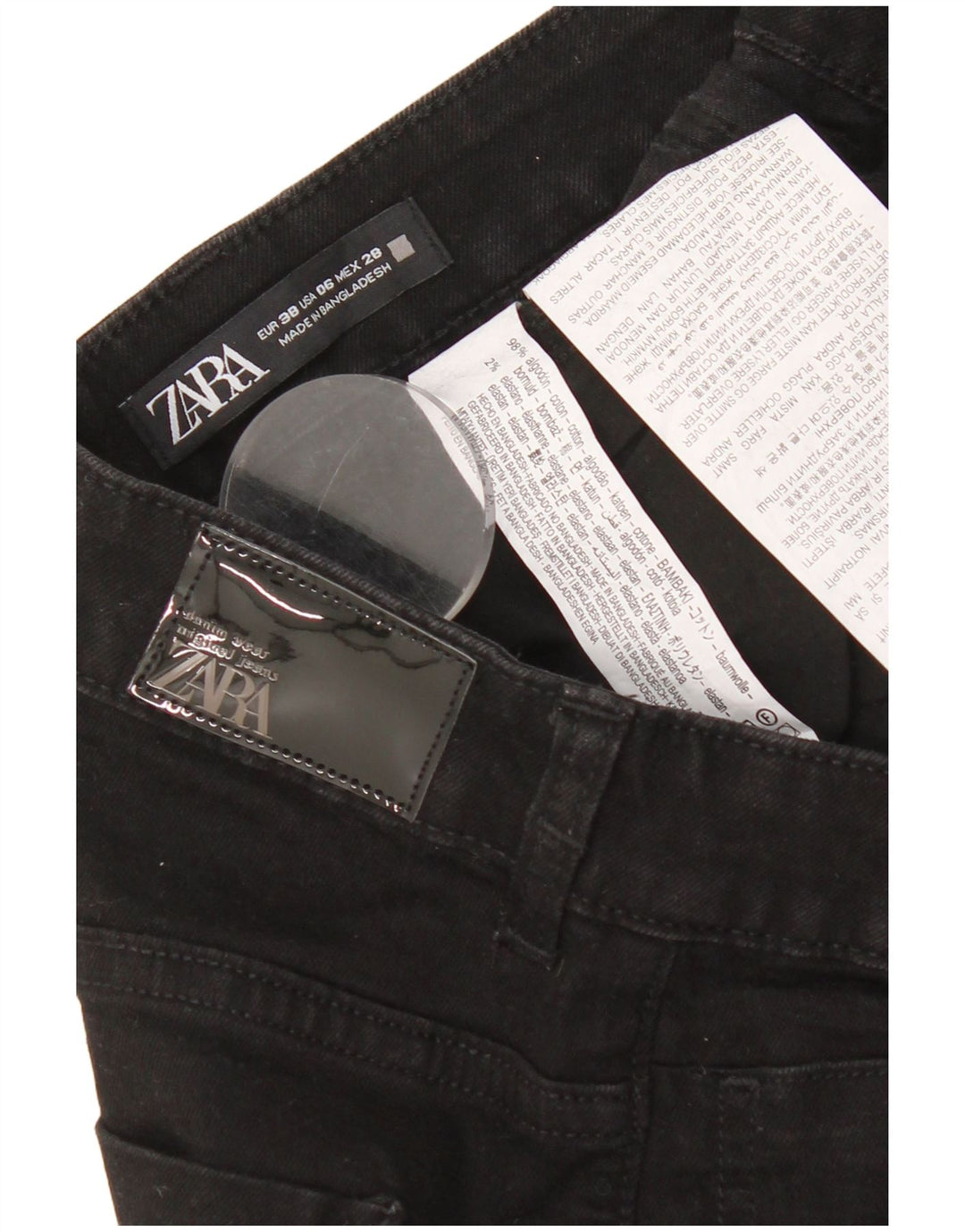 Zara Jean évasé femme EU 38 Small W28 L31 coton noir
