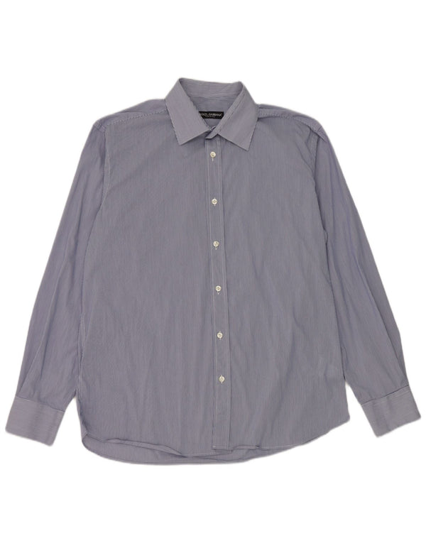 Dolce & Gabbana Chemise homme Taille 42 16 1/2 Grand coton à fines rayures bleues