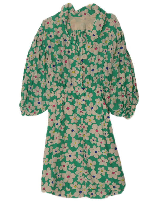 vintage Femmes 3/4 Manches A-Line Robe UK 4 XS Vert Floral
