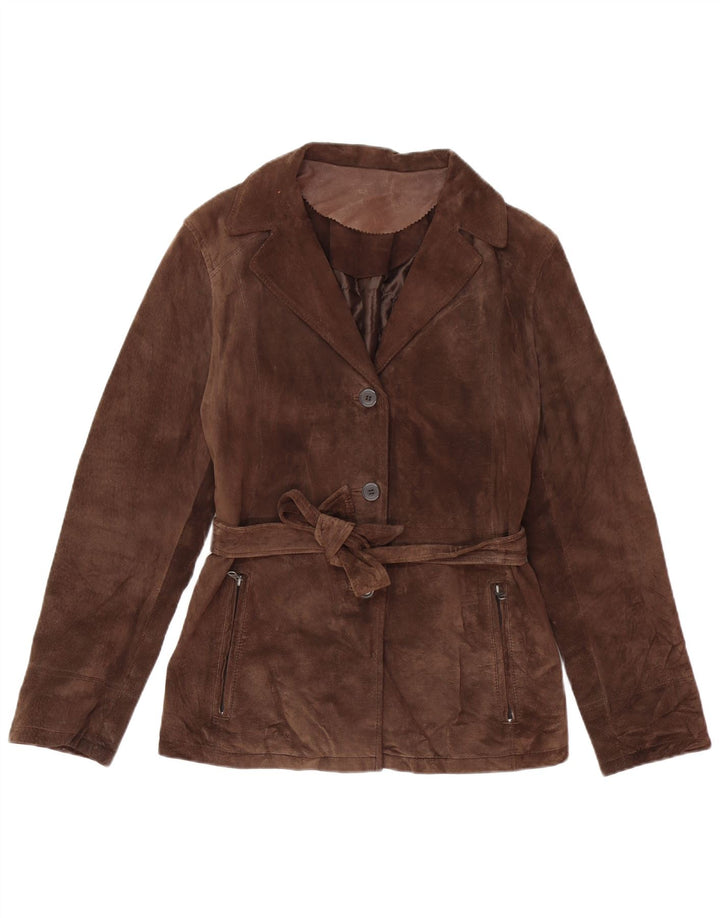 VINTAGE Veste en daim femme EU 42 Grand cuir marron
