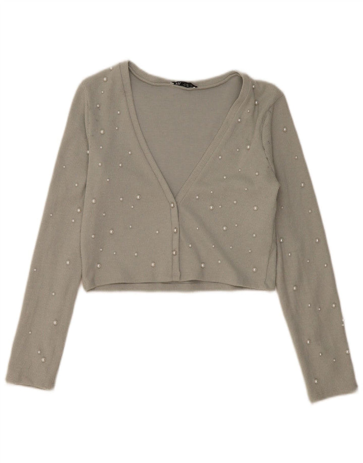 Zara Womens Crop Cardigan Top UK 14 Large Gris Polyester