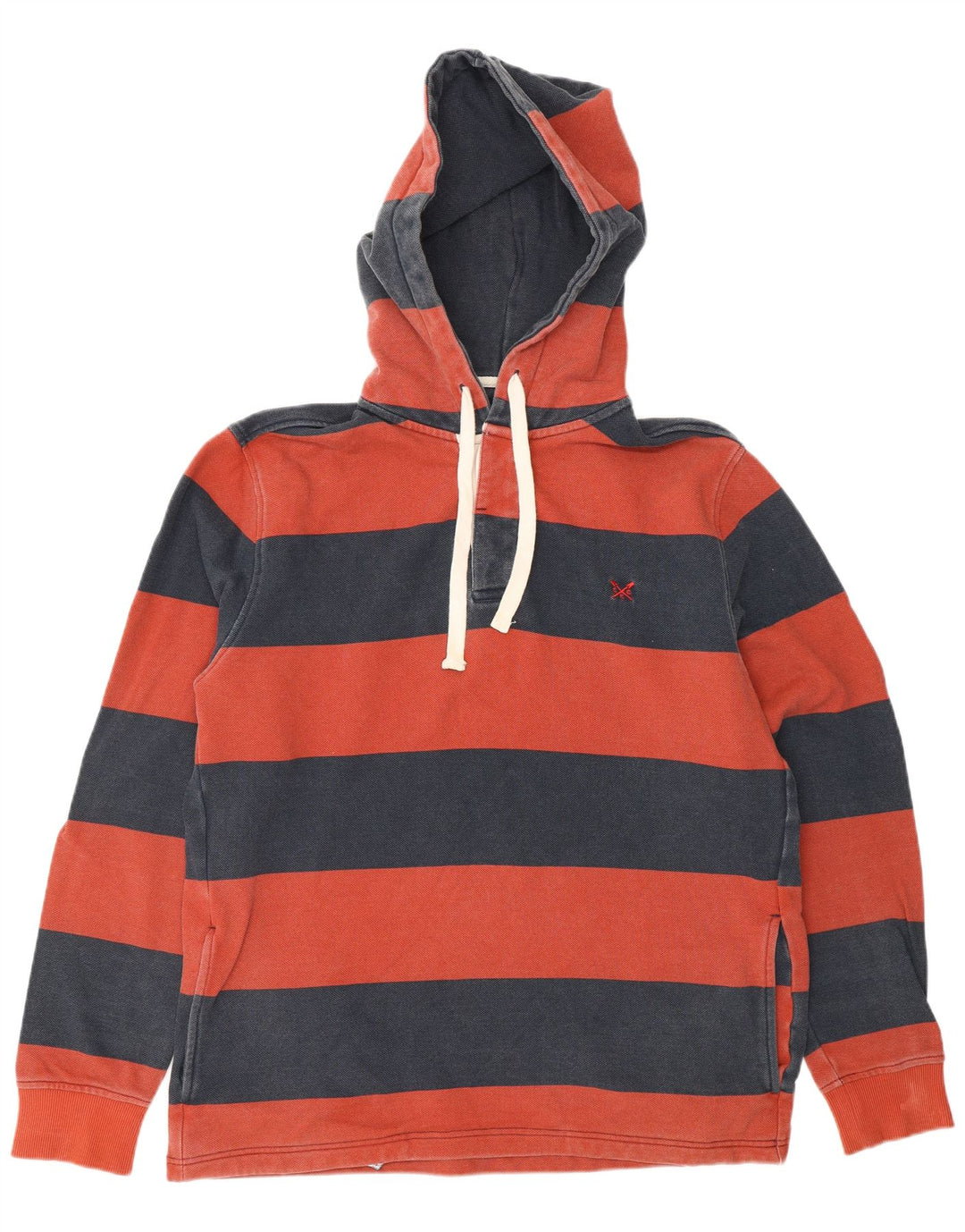 CREW CLOTHING Pull à capuche pour homme en coton rayé rouge moyen