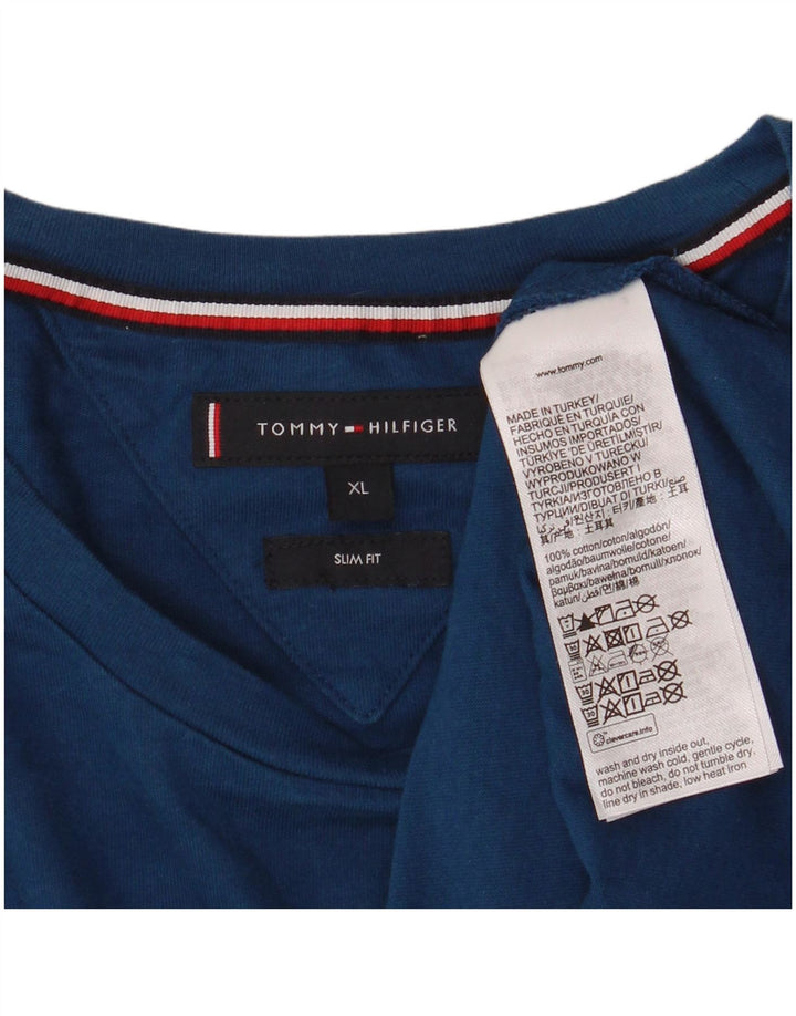 TOMMY HILFIGER T-Shirt Graphique Coupe Slim Homme XL Bleu Coton