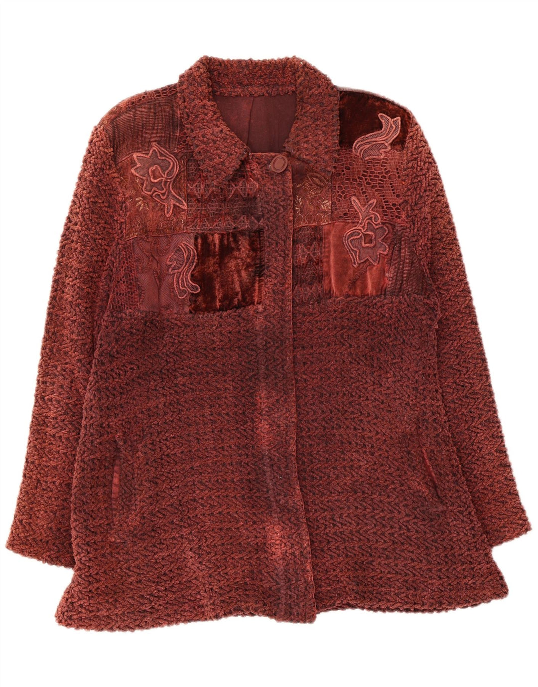 vintage Femme Bomber Jacket UK 14 Moyen Maroon Floral