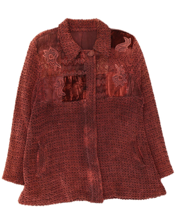 vintage Femme Bomber Jacket UK 14 Moyen Maroon Floral