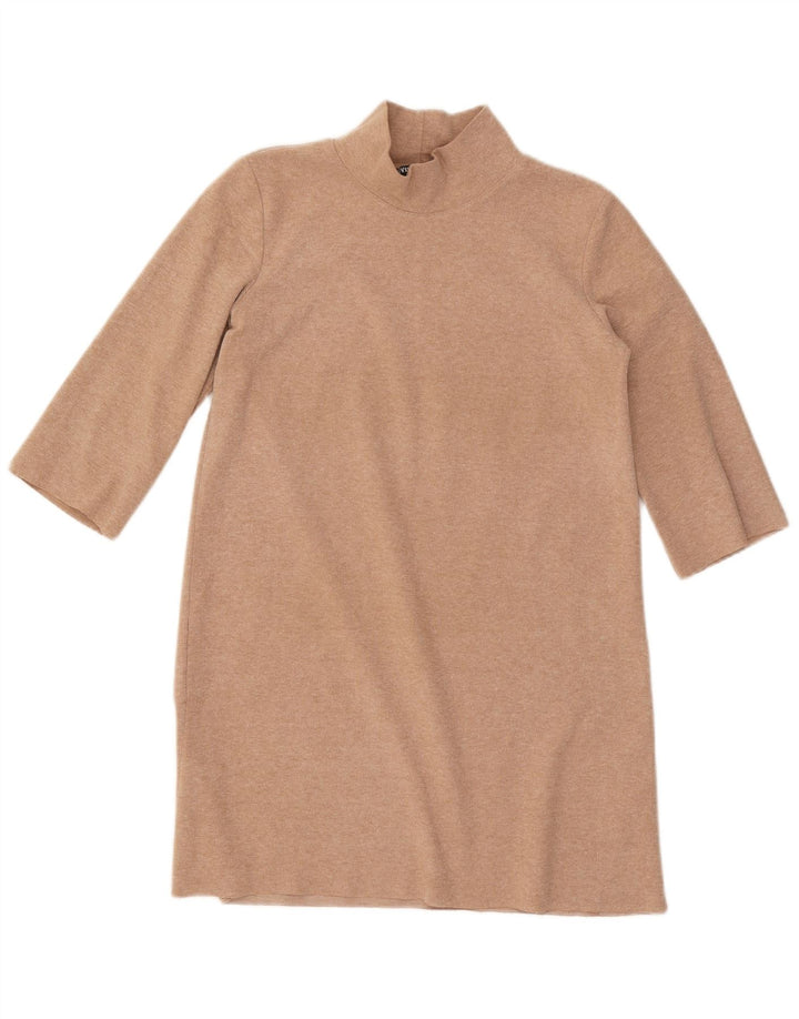 Zara Robe droite à manches 3/4 pour femme UK 10 Petit Polyester Beige