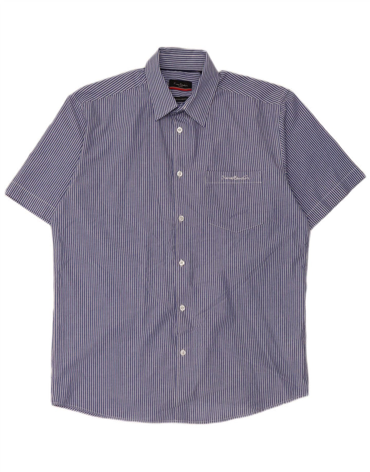 Pierre Cardin Chemise à manches courtes pour homme Coupe droite Bleu moyen à fines rayures