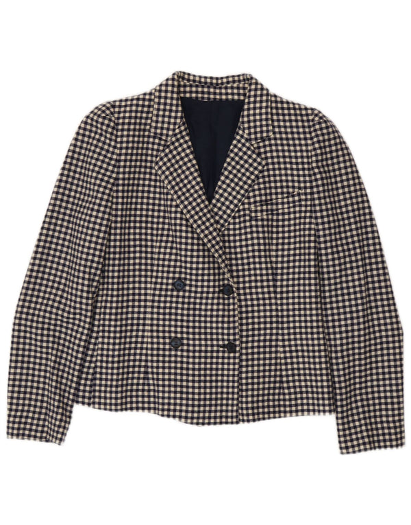 vintage Femme Double Breasted Blazer Veste IT 42 Moyen Bleu Marine Vichy