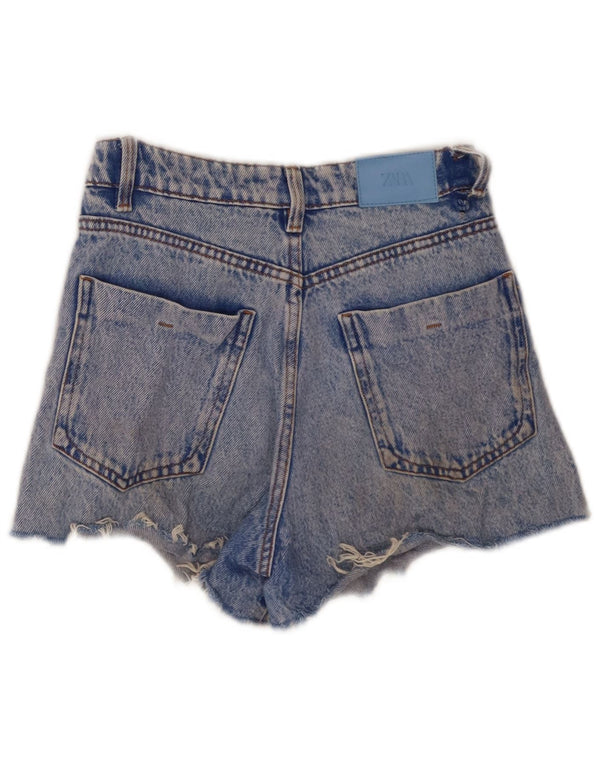Zara Short en jean taille haute pour femme, jambe large, EU 32 2XS W22, coton bleu