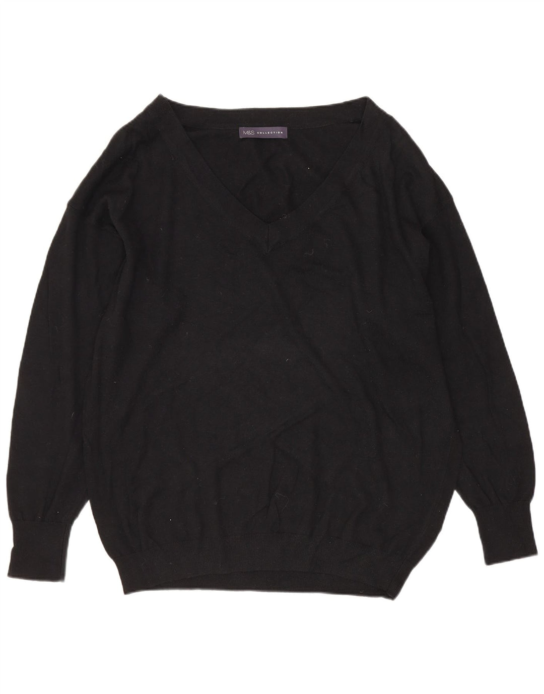 MARKS & SPENCER Pull col en V pour femme UK 14 Grand coton noir