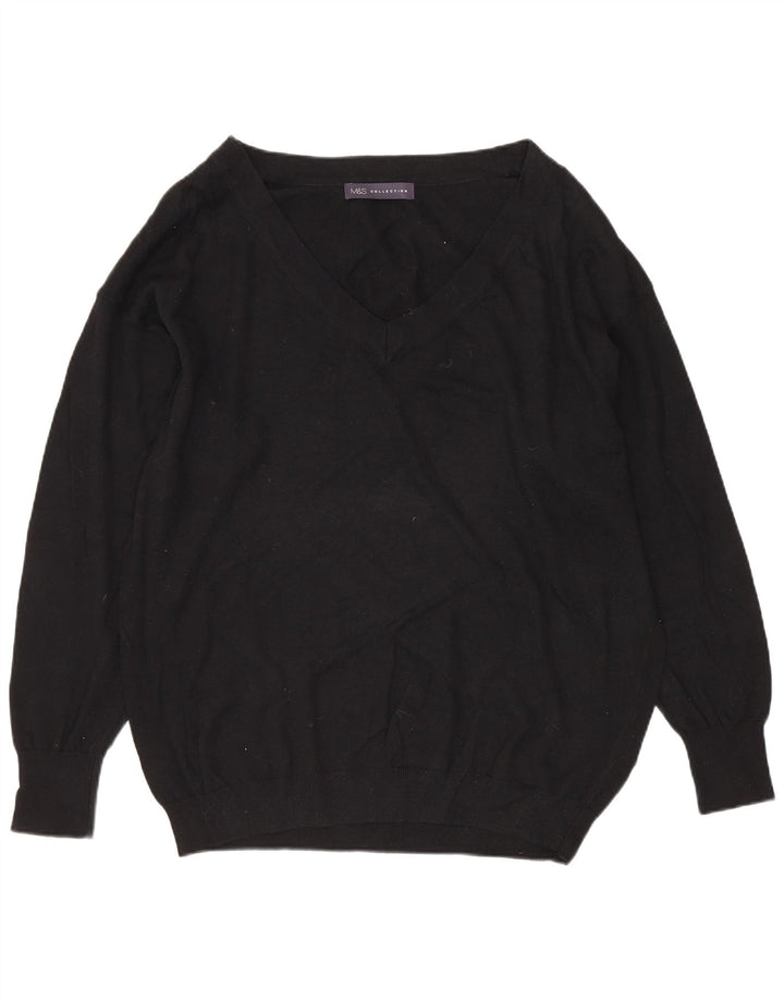 MARKS & SPENCER Pull col en V pour femme UK 14 Grand coton noir
