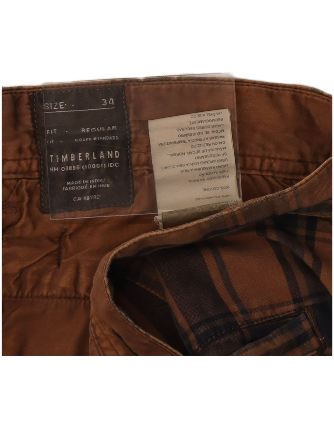 Timberland Short Chino Homme W34 Grand Coton à Carreaux Marron