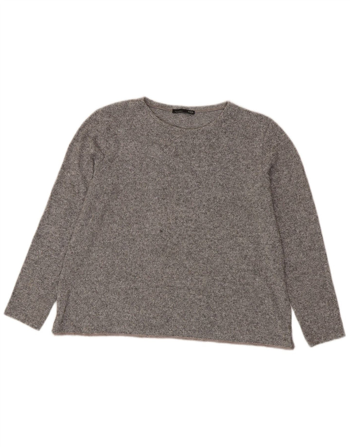 Zara Femme Haut Oversize Manches Longues UK 10 Petit Gris Moucheté
