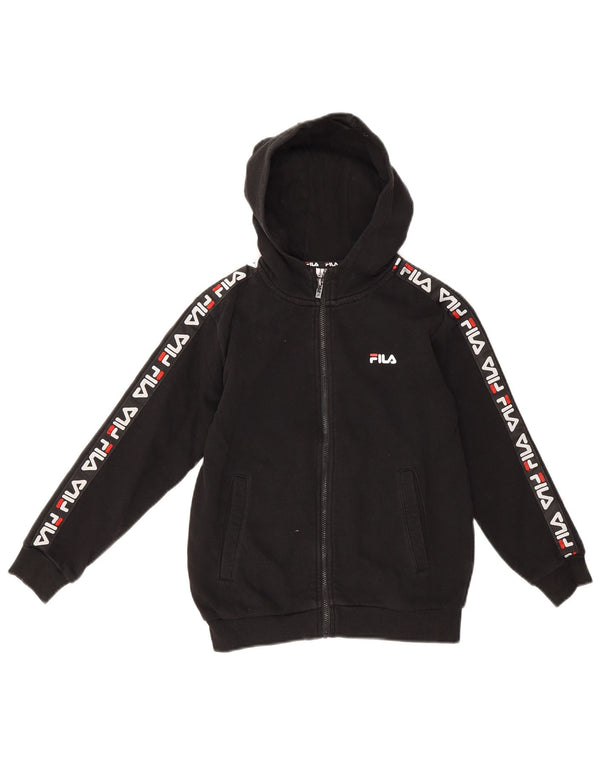 Fila Pull à capuche zippé graphique pour garçon 7-8 ans Coton noir