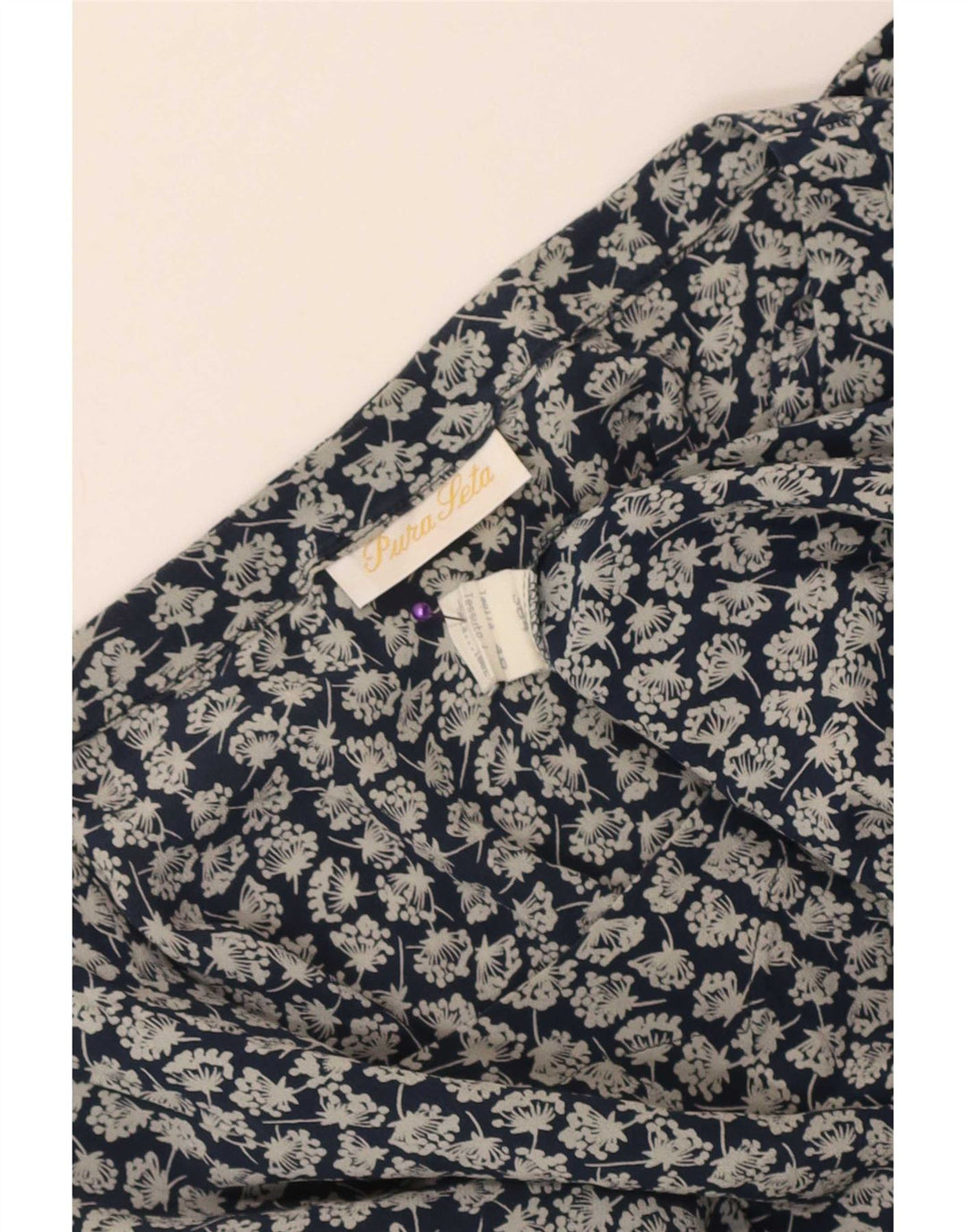 Blouse Femme Vintage Top IT 48 XL Soie Florale Bleue