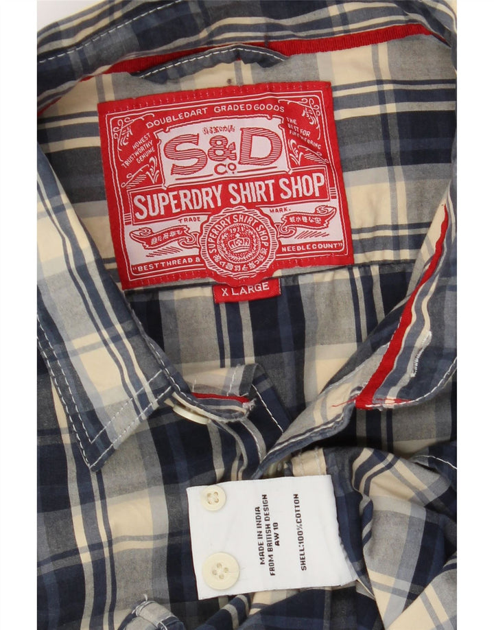 SUPERDRY Mens Shirt XL Navy Blue Check Cotton Vintage Superdry and Second-Hand Superdry from Messina Hembry 