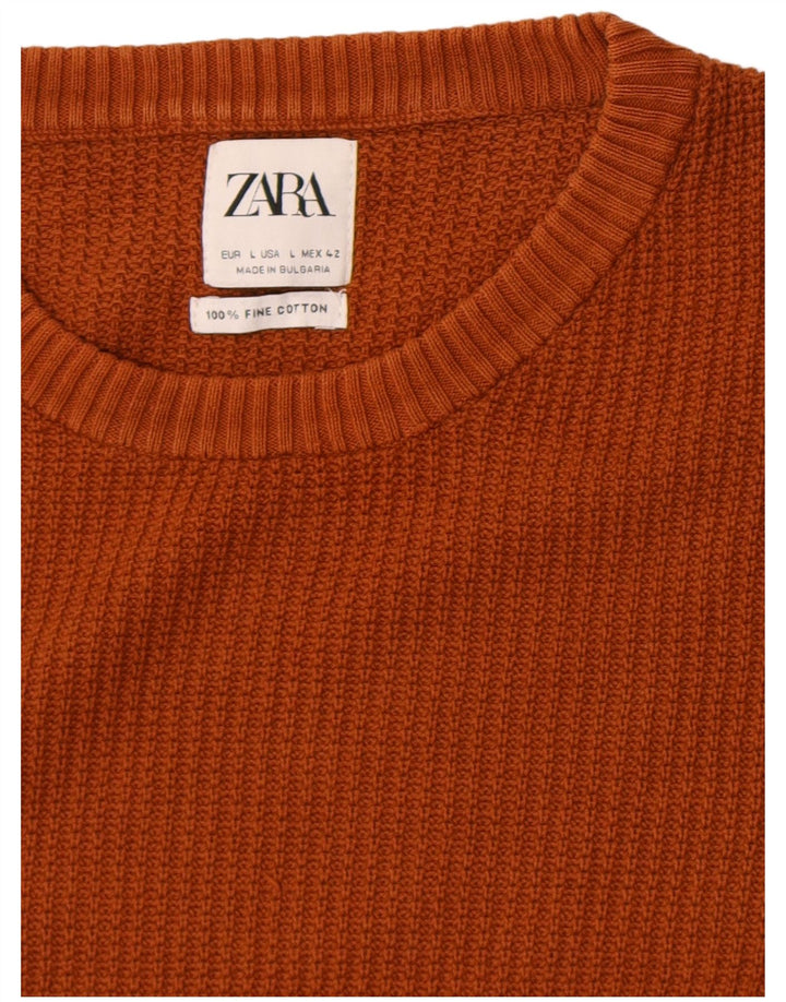 Zara Pull à col rond pour homme en coton marron Large