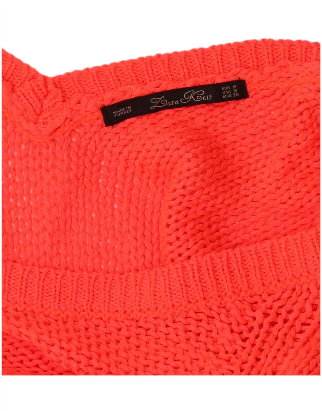 ZARA Femme Crochet Col V Pull Pull UK 12 Moyen Rouge Acrylique