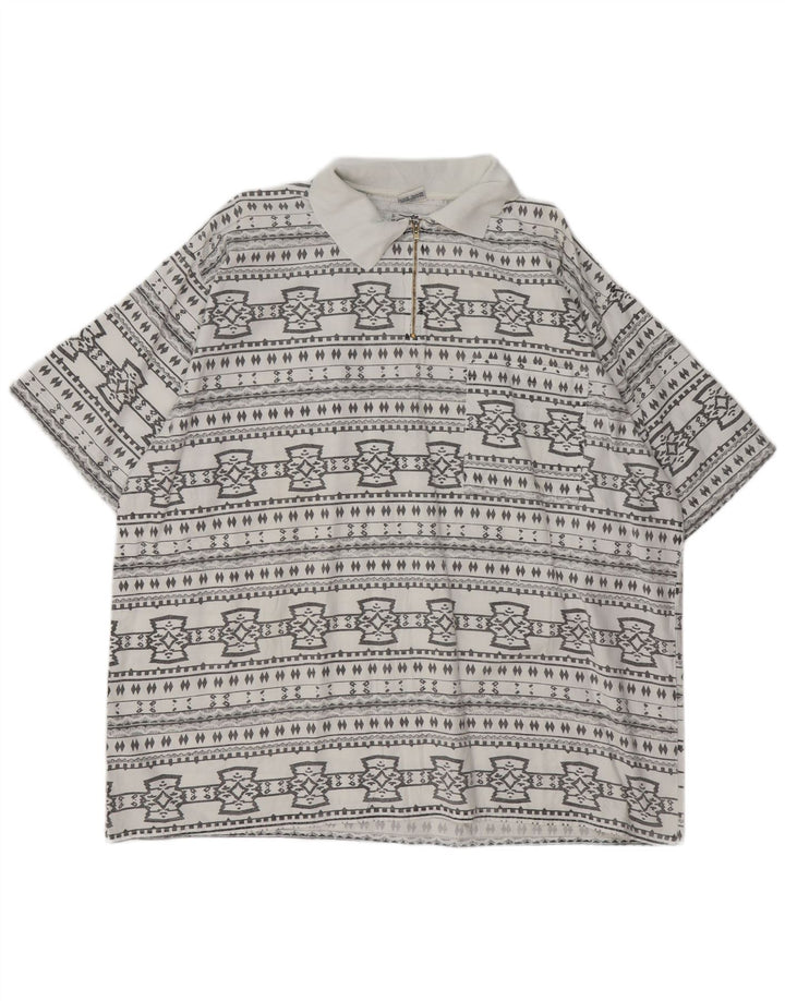 JOHN F GEE Chemise pull à manches courtes pour hommes 2XL coton géométrique blanc