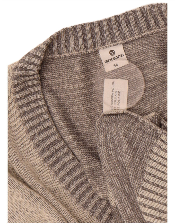 VINTAGE Mens V-Neck Jumper Sweater EU 54 Large Grey Geometric Wool