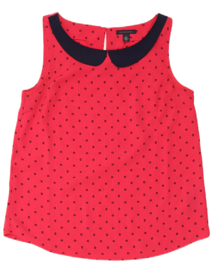 Tommy Hilfiger Chemisier sans manches pour femme UK 44 Rouge moyen à pois
