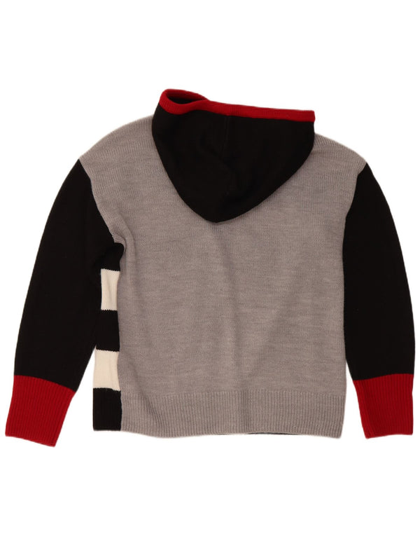 Dkny Womens Hooded Cardigan Sweater UK 14 Medium Black Striped Acrylic