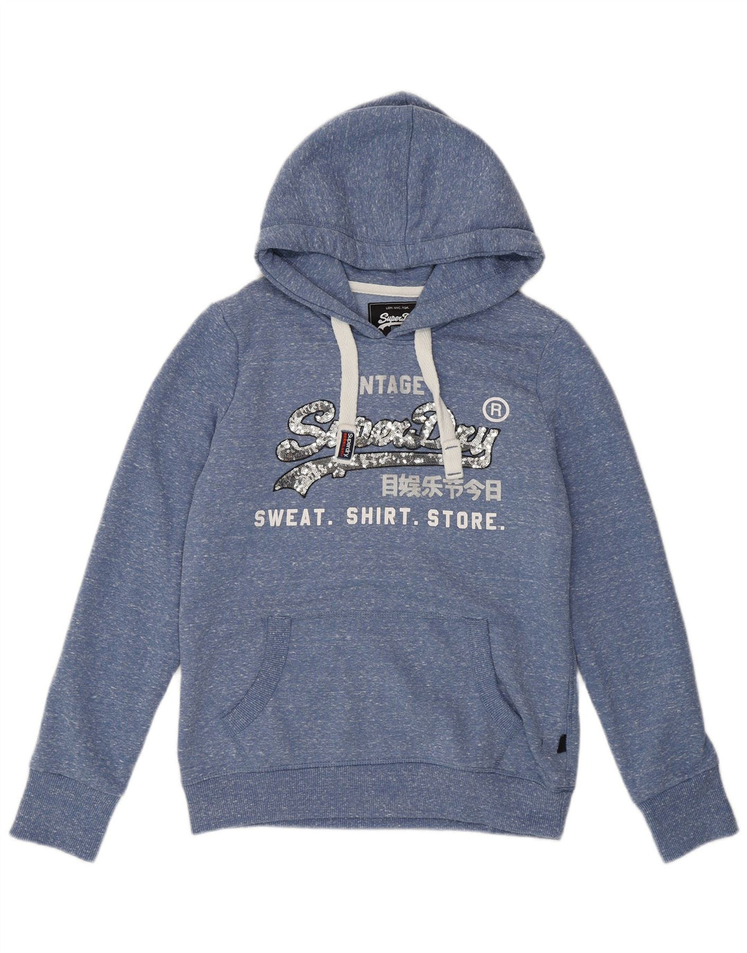 SUPERDRY Pull à capuche graphique pour femme UK 12 Bleu moyen Polyester