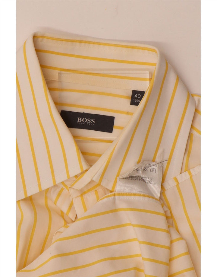 HUGO BOSS Chemise Homme Taille 40 15 3/4 Coton Rayé Jaune Moyen