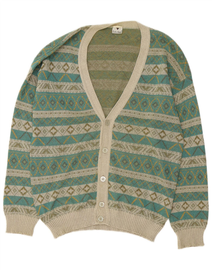 VINTAGE Pull Cardigan Homme Vert Moyen Fair Isle