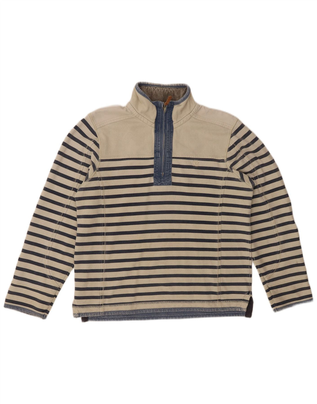 FAT FACE Sweat-shirt à col zippé pour homme Petit coton rayé blanc cassé