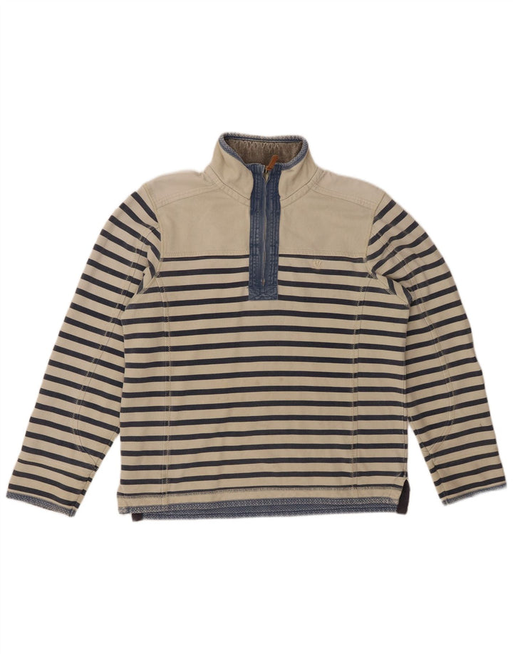 FAT FACE Sweat-shirt à col zippé pour homme Petit coton rayé blanc cassé