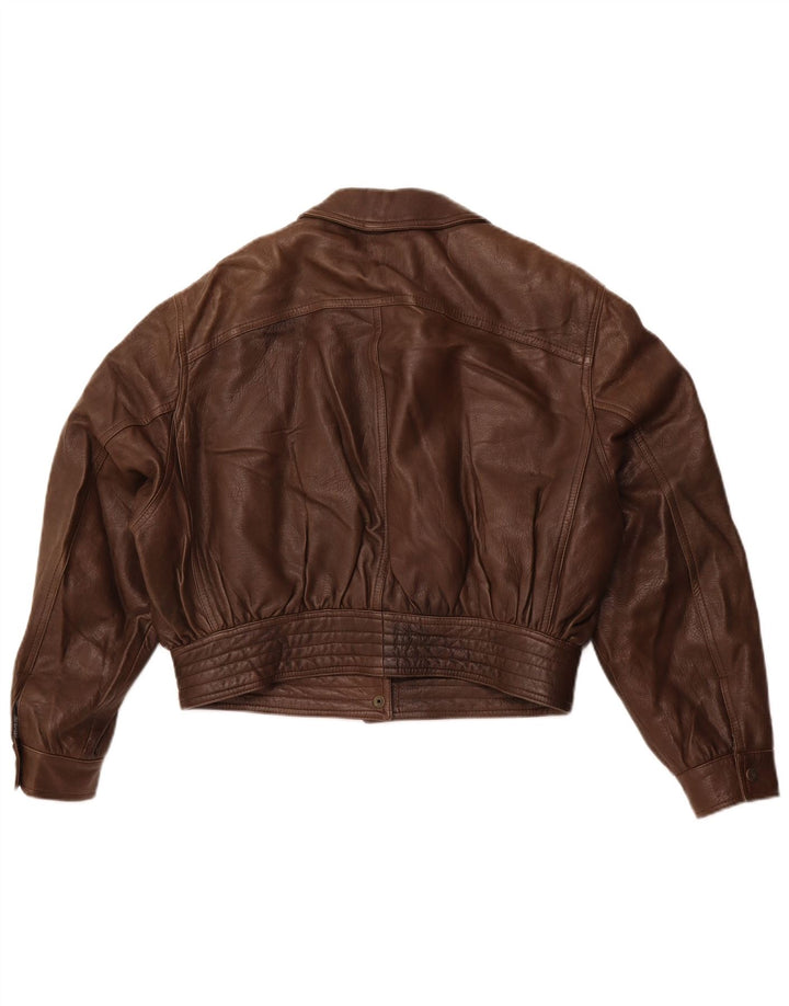 VINTAGE Veste en cuir crop femme IT 42 Cuir marron moyen