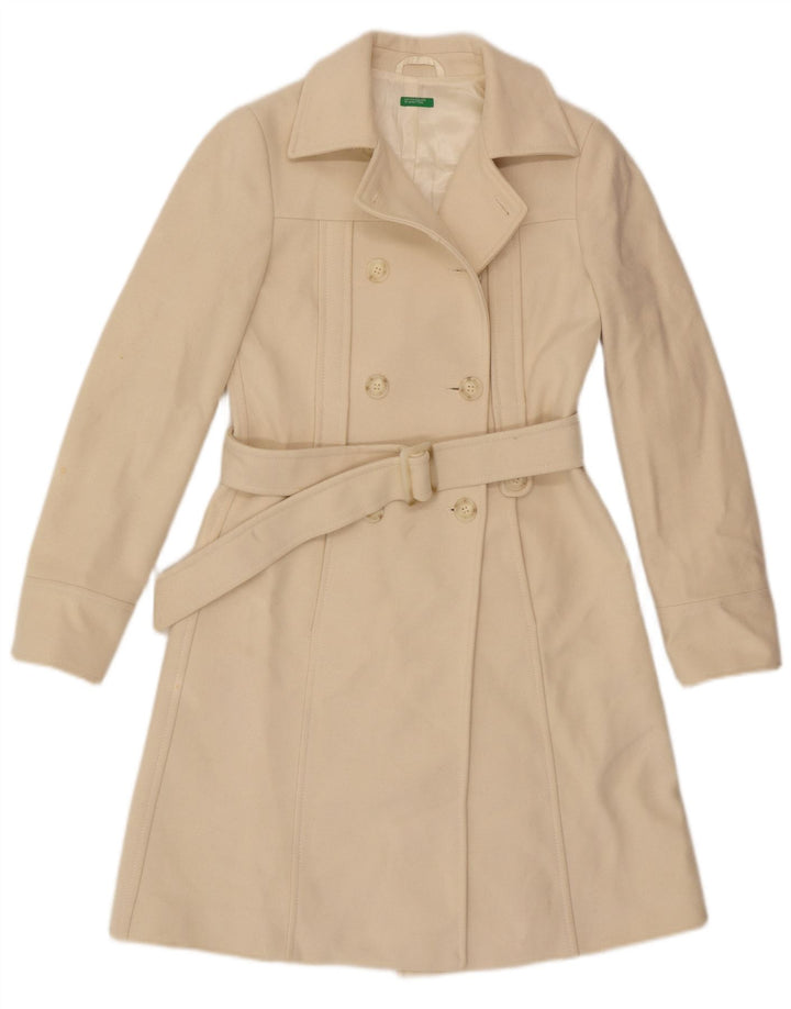 Benetton Manteau Croisé Femme IT 40 Petite Laine Beige