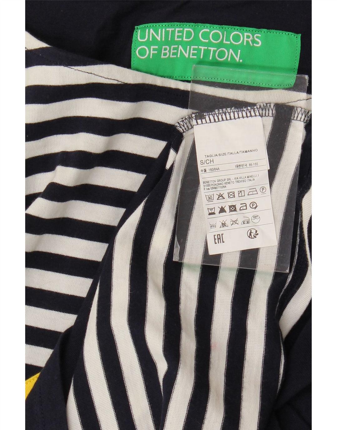 BENETTON T-shirt surdimensionné pour femme UK 10 Petit coton rayé bleu marine