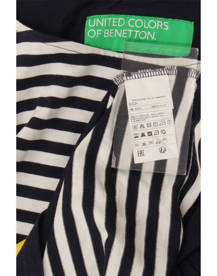 BENETTON T-shirt surdimensionné pour femme UK 10 Petit coton rayé bleu marine