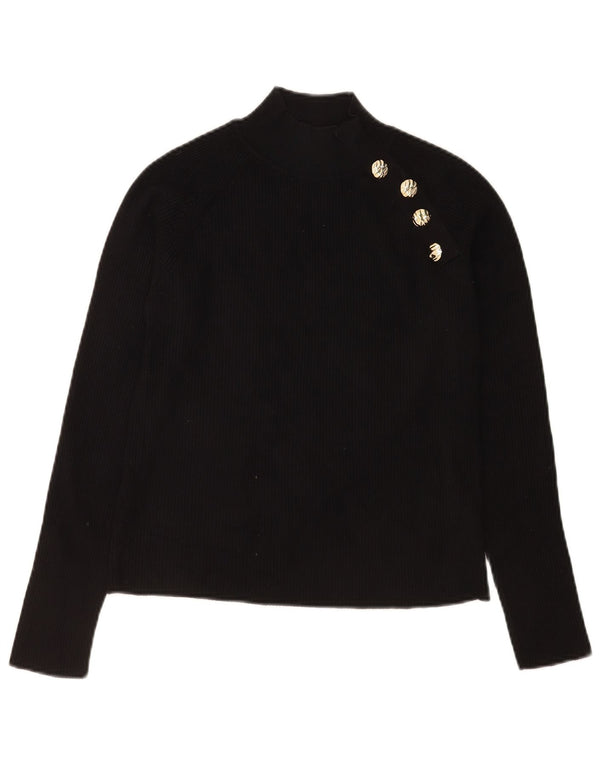 Zara Womens Crop Top Manches Longues UK 14 Large Noir Viscose