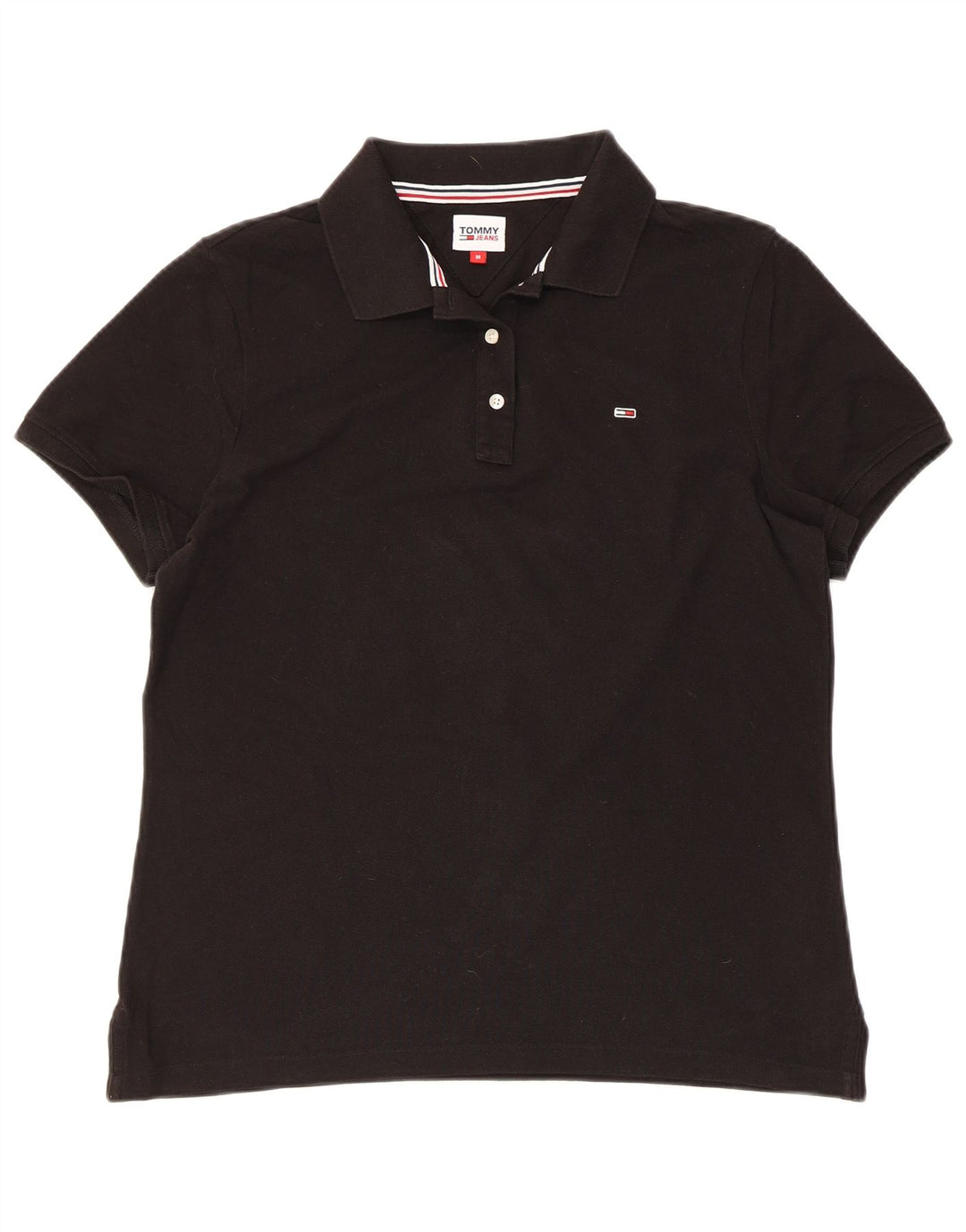 TOMMY HILFIGER Polo Femme UK 14 Coton Noir Moyen