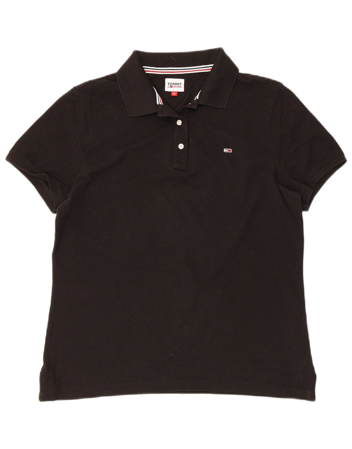 TOMMY HILFIGER Polo Femme UK 14 Coton Noir Moyen