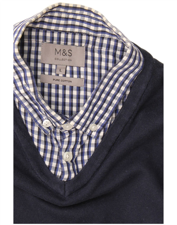 Marks & Spencer Pull à col polo pour homme Grand vichy bleu marine