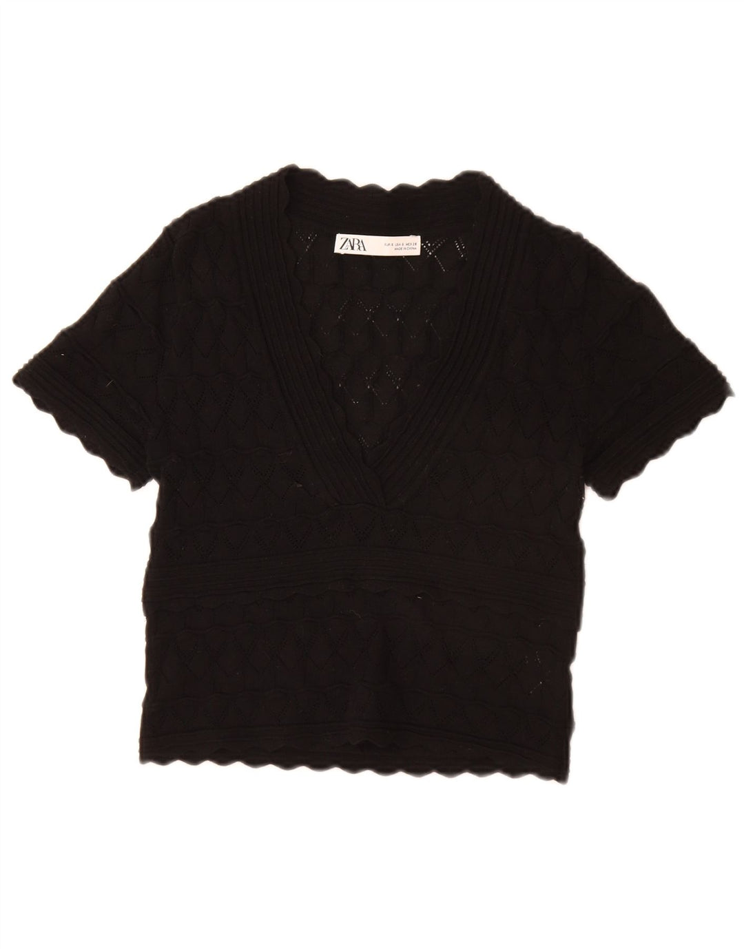 Zara Womens Crop Blouse Top UK 10 Petit Viscose Noir