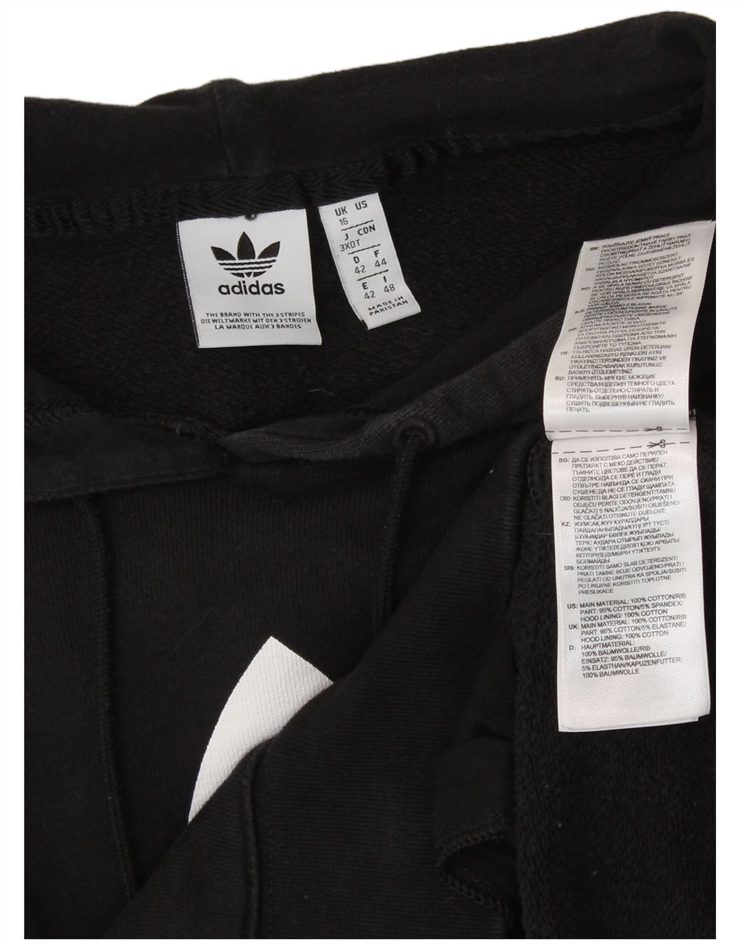 ADIDAS Pull à capuche graphique pour femme UK 16 Grand coton noir