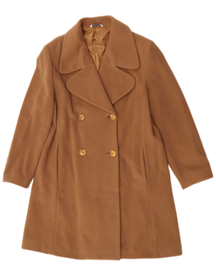 vintage Femme Double Breasted Coat UK 12 Laine Brun Moyen