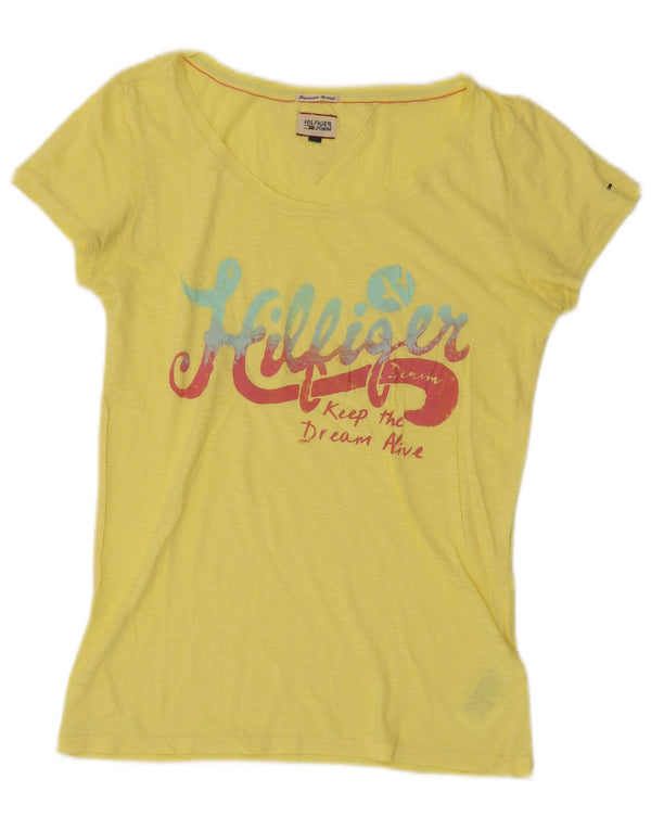 Tommy Hilfiger T-shirt graphique pour femme UK 12, coton jaune moyen