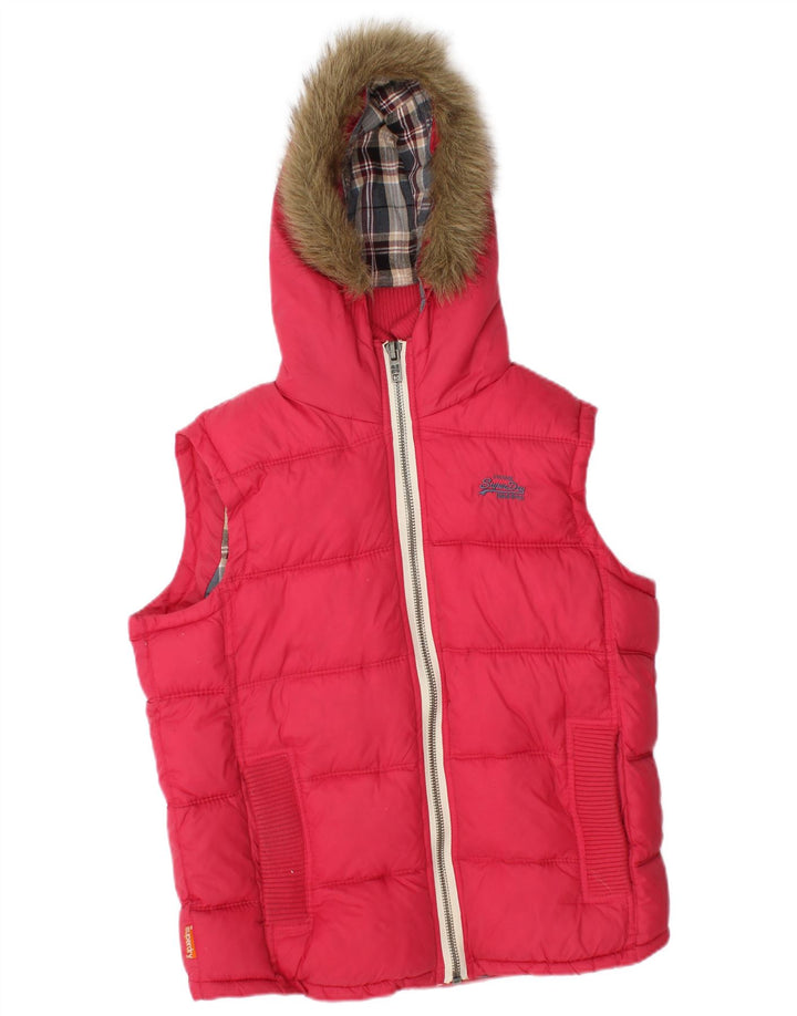 Superdry Gilet rembourré à capuche pour femme UK 14 Nylon rose moyen