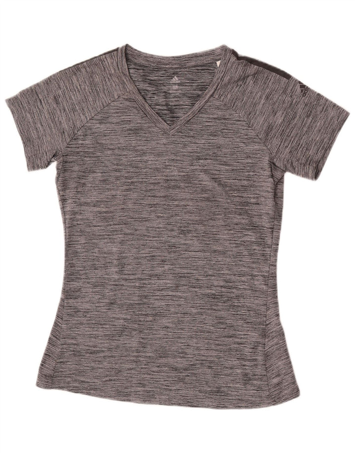 Adidas Climalite T-Shirt Top UK 12 Polyester Moucheté Gris Moyen